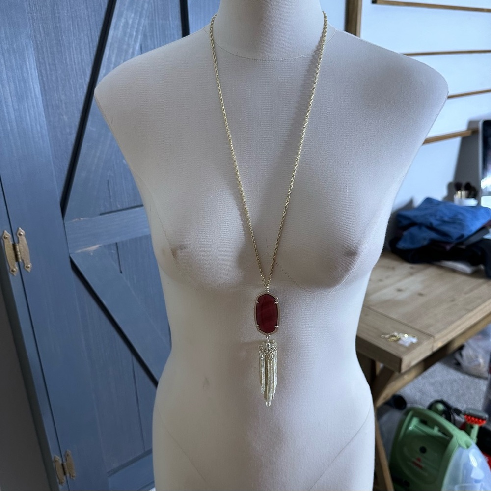 Kendra Scott Gold Necklace with Red/Maroon Pendant